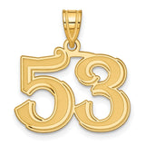 Polished Etched Number 53 Charm Pendant in Real 14k Yellow Gold