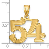 Polished Etched Number 54 Charm Pendant in Real 14k Yellow Gold