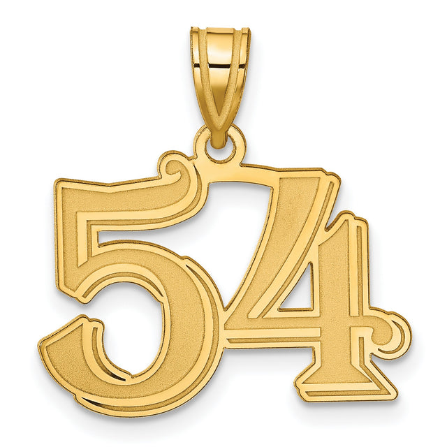 Polished Etched Number 54 Charm Pendant in Real 14k Yellow Gold