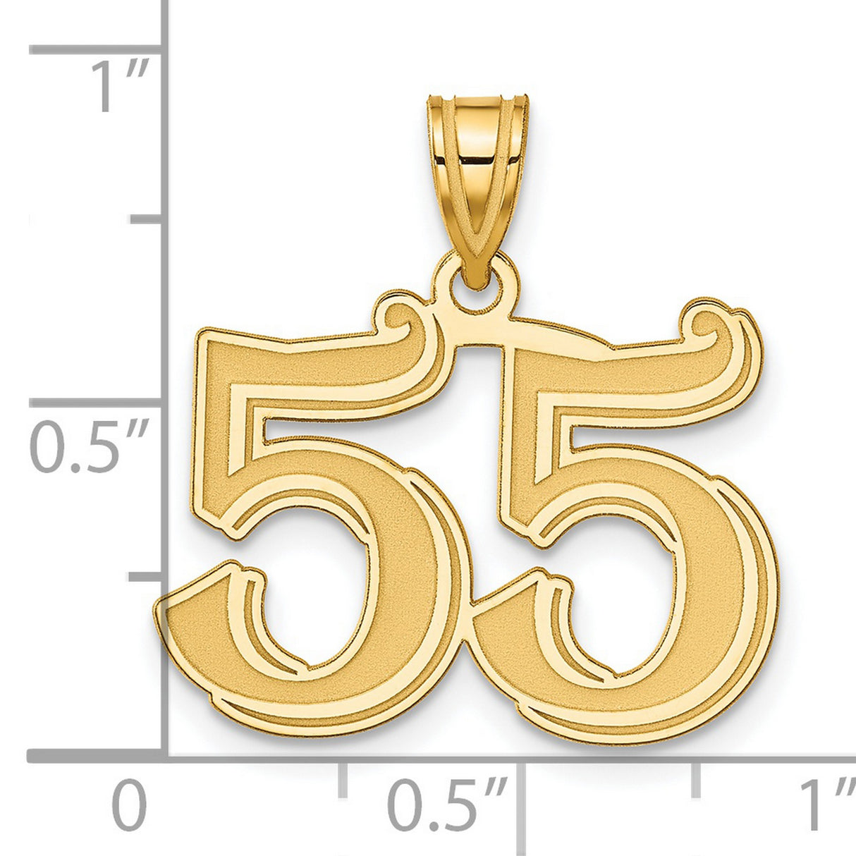 Polished Etched Number 55 Charm Pendant in Real 14k Yellow Gold