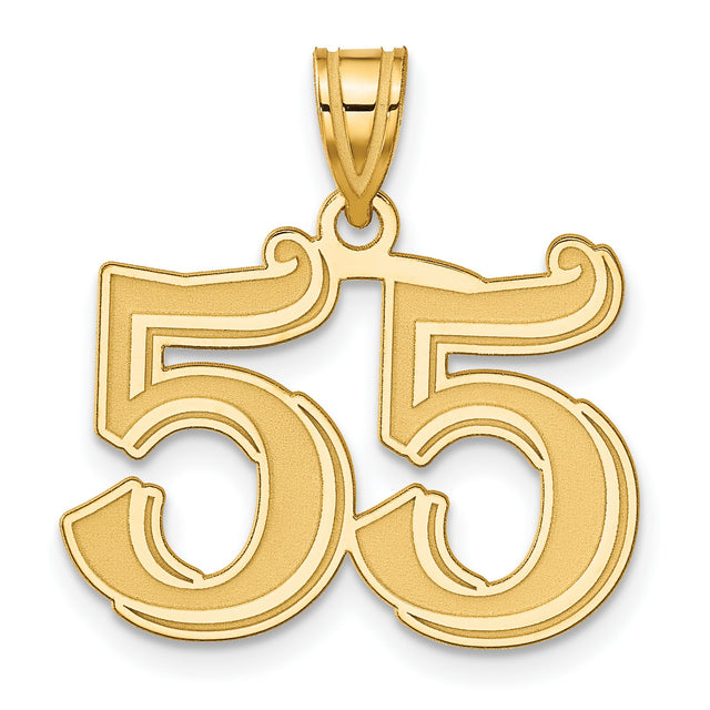 Polished Etched Number 55 Charm Pendant in Real 14k Yellow Gold