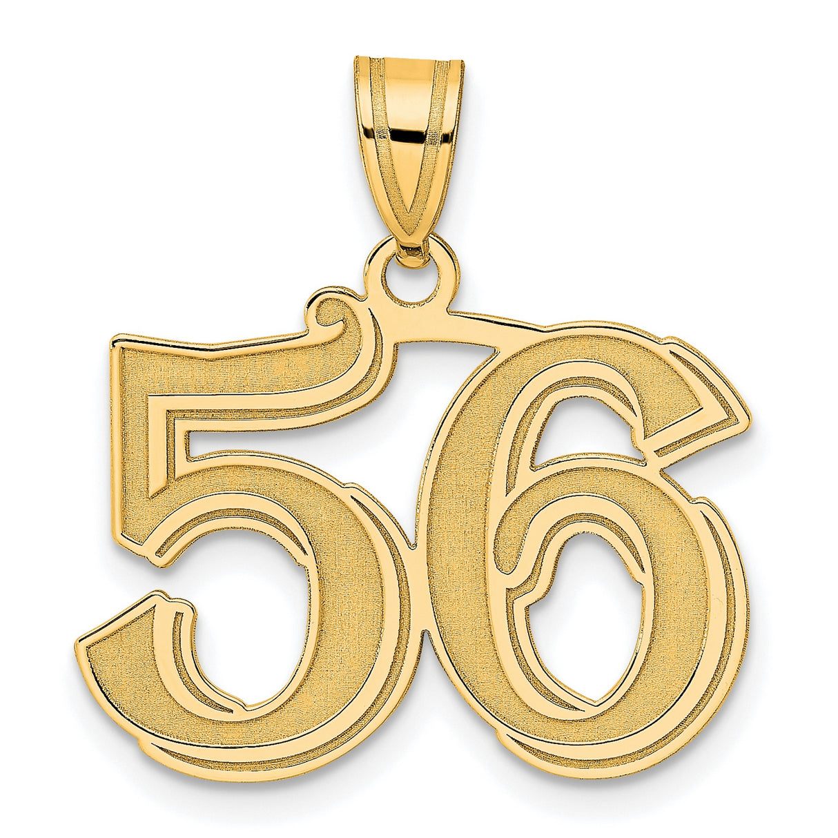 Polished Etched Number 56 Charm Pendant in Real 14k Yellow Gold