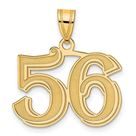 Polished Etched Number 56 Charm Pendant in Real 14k Yellow Gold