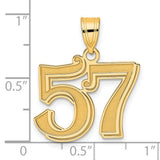 Polished Etched Number 57 Charm Pendant in Real 14k Yellow Gold
