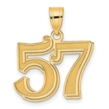 Polished Etched Number 57 Charm Pendant in Real 14k Yellow Gold