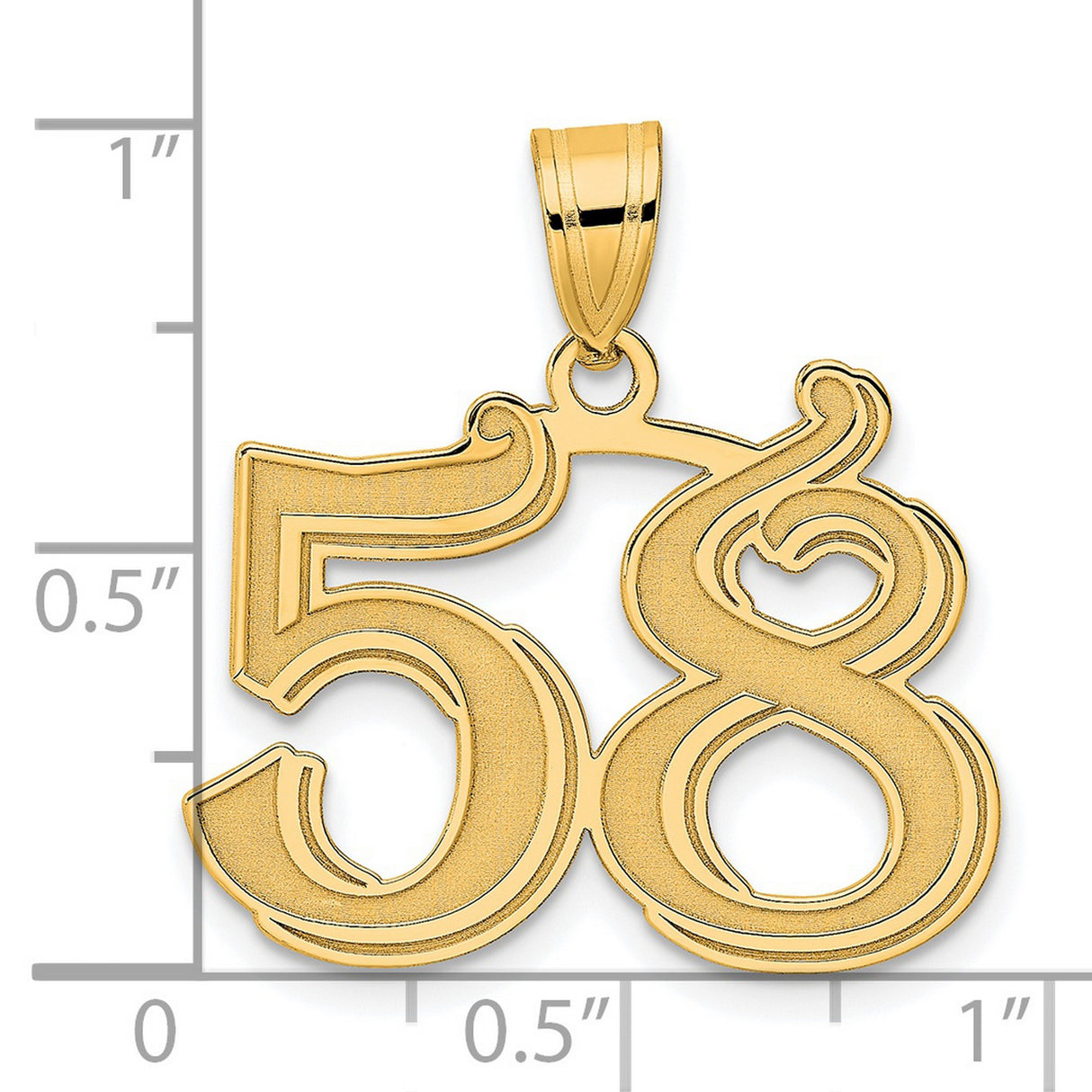 Polished Etched Number 58 Charm Pendant in Real 14k Yellow Gold