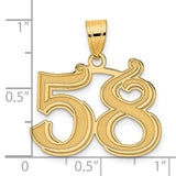 Polished Etched Number 58 Charm Pendant in Real 14k Yellow Gold