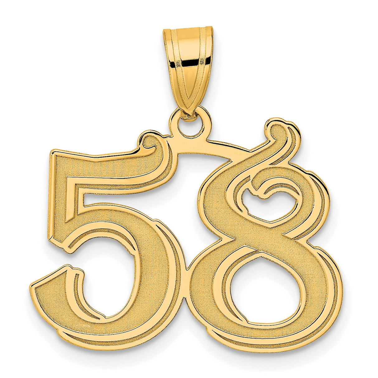 Polished Etched Number 58 Charm Pendant in Real 14k Yellow Gold