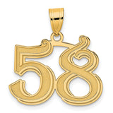 Polished Etched Number 58 Charm Pendant in Real 14k Yellow Gold