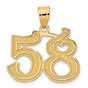 Polished Etched Number 58 Charm Pendant in Real 14k Yellow Gold