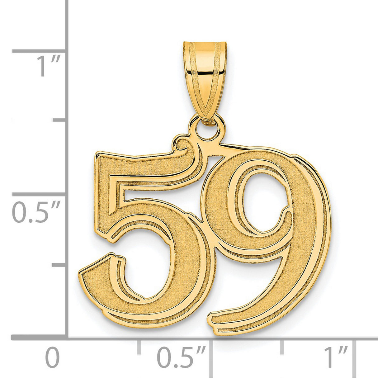 Polished Etched Number 59 Charm Pendant in Real 14k Yellow Gold