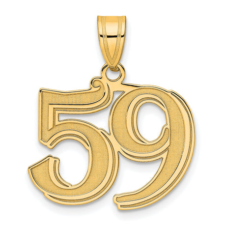 Polished Etched Number 59 Charm Pendant in Real 14k Yellow Gold