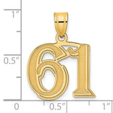 Polished Etched Number 61 Charm Pendant in Real 14k Yellow Gold