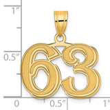 Polished Etched Number 63 Charm Pendant in Real 14k Yellow Gold