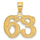 Polished Etched Number 63 Charm Pendant in Real 14k Yellow Gold