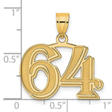 Polished Etched Number 64 Charm Pendant in Real 14k Yellow Gold