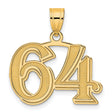 Polished Etched Number 64 Charm Pendant in Real 14k Yellow Gold