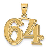 Polished Etched Number 64 Charm Pendant in Real 14k Yellow Gold