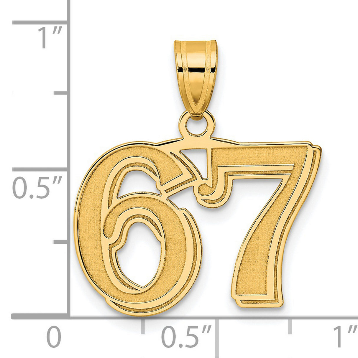 Polished Etched Number 67 Charm Pendant in Real 14k Yellow Gold