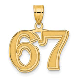 Polished Etched Number 67 Charm Pendant in Real 14k Yellow Gold