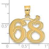 Polished Etched Number 68 Charm Pendant in Real 14k Yellow Gold