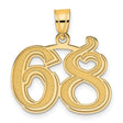 Polished Etched Number 68 Charm Pendant in Real 14k Yellow Gold