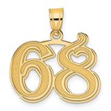 Polished Etched Number 68 Charm Pendant in Real 14k Yellow Gold