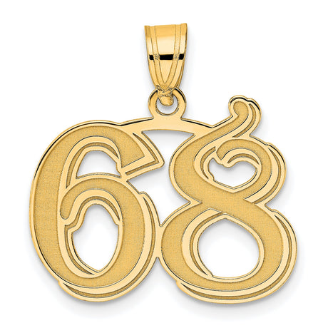 Polished Etched Number 68 Charm Pendant in Real 14k Yellow Gold