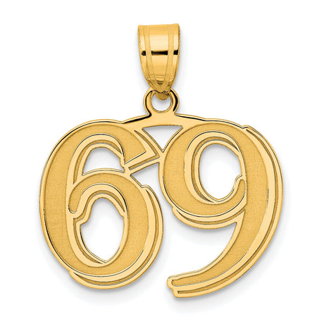 14k Yellow Gold Number 69 Pendant, Polished Bold Unisex Charm, Astrological Statement Jewelry