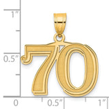 Polished Etched Number 70 Charm Pendant in Real 14k Yellow Gold