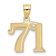 Polished Etched Number 71 Charm Pendant in Real 14k Yellow Gold
