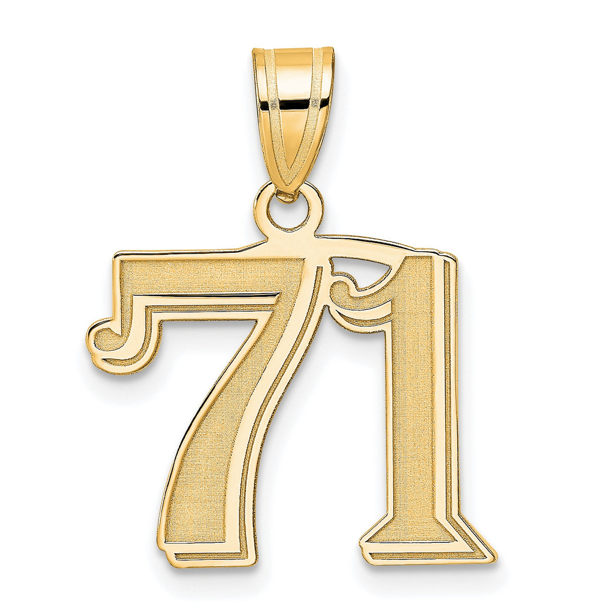 Polished Etched Number 71 Charm Pendant in Real 14k Yellow Gold