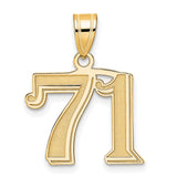 Polished Etched Number 71 Charm Pendant in Real 14k Yellow Gold