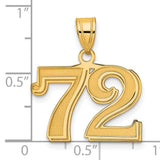 Polished Etched Number 72 Charm Pendant in Real 14k Yellow Gold