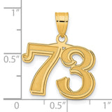 Polished Etched Number 73 Charm Pendant in Real 14k Yellow Gold