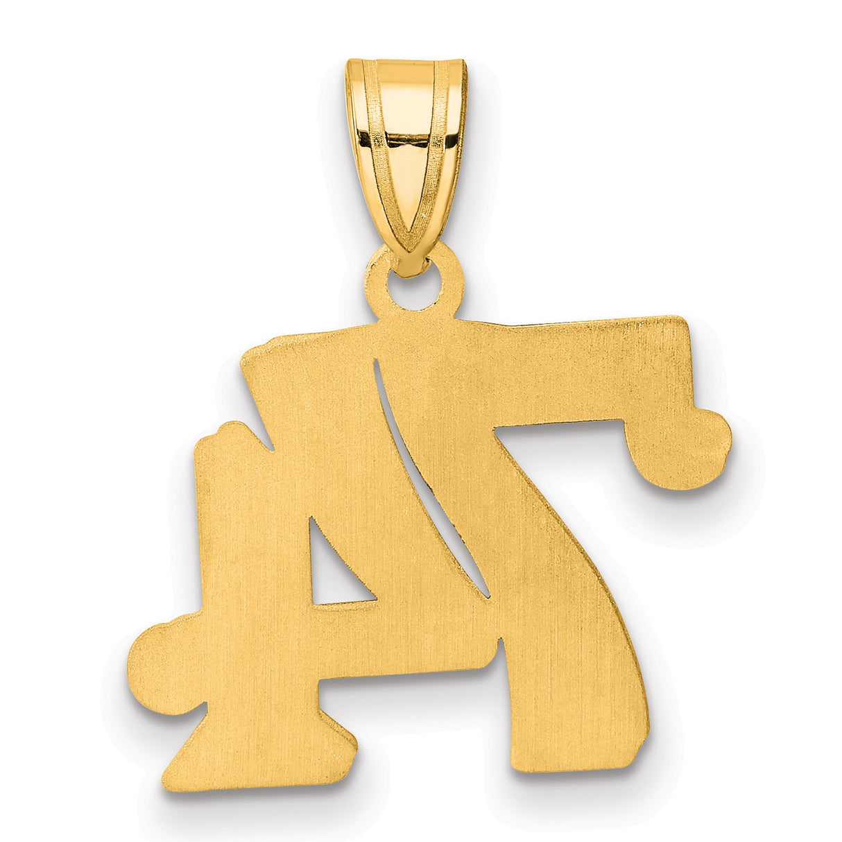 Polished Etched Number 74 Charm Pendant in Real 14k Yellow Gold