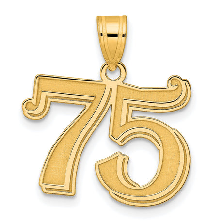 14k Yellow Gold Number 75 Pendant, Vintage Milestone Charm for Anniversary or Birthday