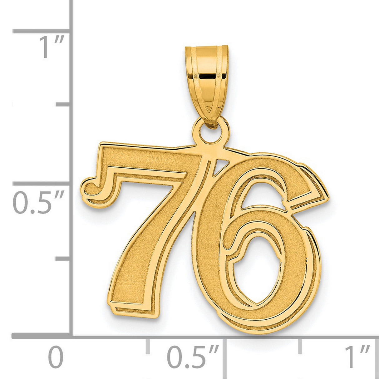 Polished Etched Number 76 Charm Pendant in Real 14k Yellow Gold