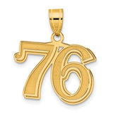 Polished Etched Number 76 Charm Pendant in Real 14k Yellow Gold