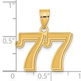 Polished Etched Number 77 Charm Pendant in Real 14k Yellow Gold