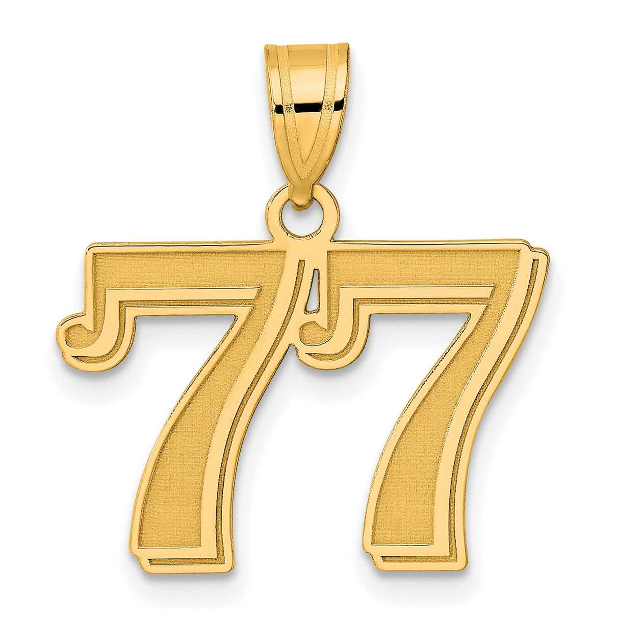 Polished Etched Number 77 Charm Pendant in Real 14k Yellow Gold