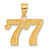 Polished Etched Number 77 Charm Pendant in Real 14k Yellow Gold