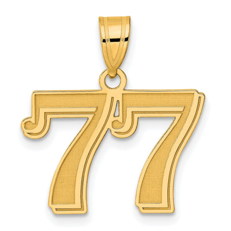Polished Etched Number 77 Charm Pendant in Real 14k Yellow Gold
