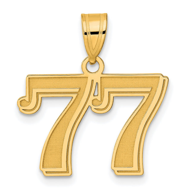 Polished Etched Number 77 Charm Pendant in Real 14k Yellow Gold
