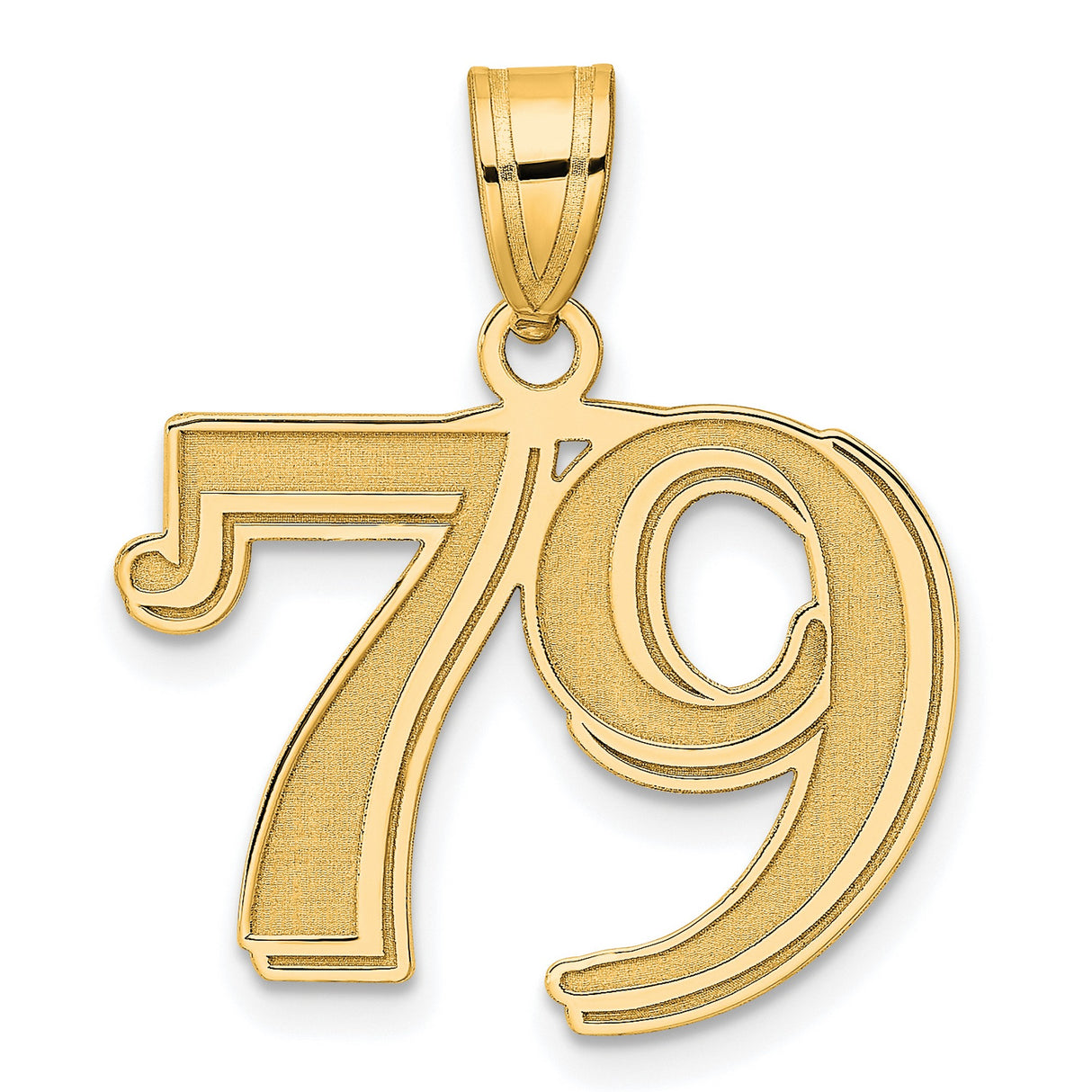 Polished Etched Number 79 Charm Pendant in Real 14k Yellow Gold