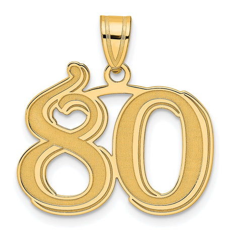 Polished Etched Number 80 Charm Pendant in Real 14k Yellow Gold
