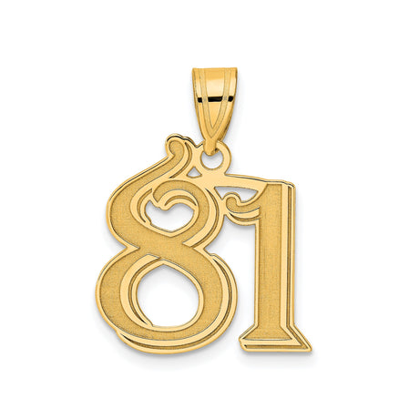 14k Yellow Gold Number 81 Pendant, Polished Script Milestone Charm for Men or Women