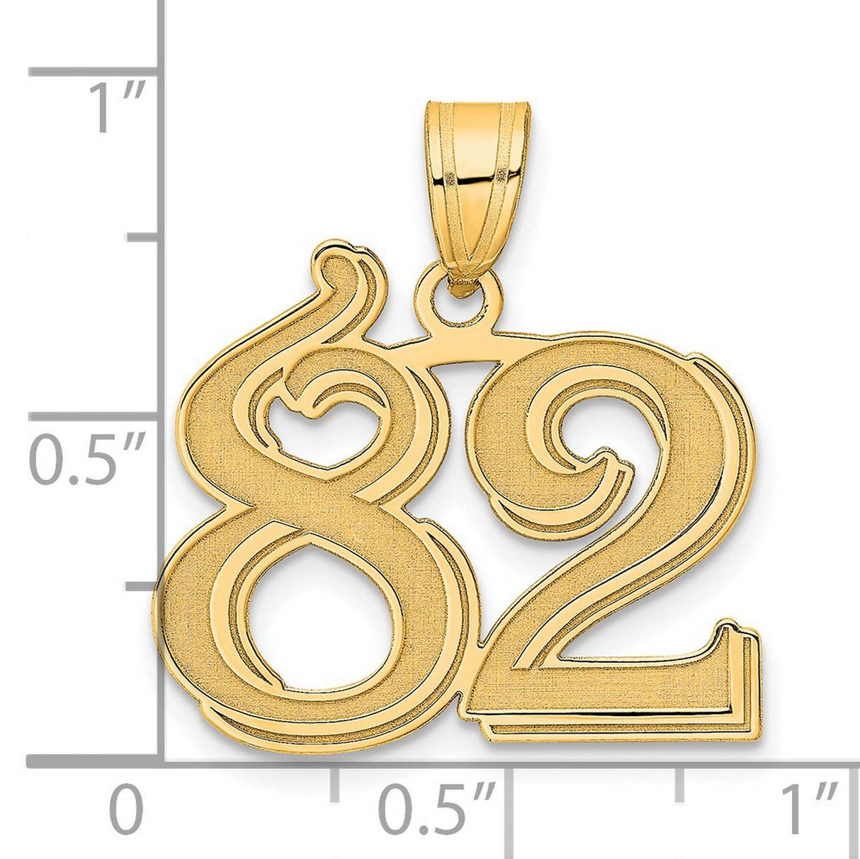 Polished Etched Number 82 Charm Pendant in Real 14k Yellow Gold