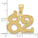 Polished Etched Number 82 Charm Pendant in Real 14k Yellow Gold