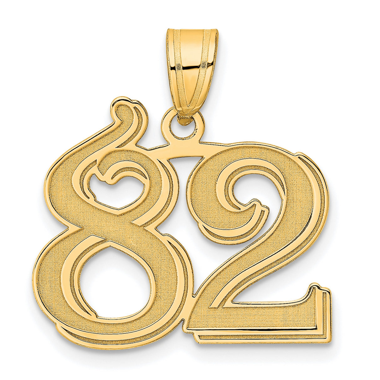 Polished Etched Number 82 Charm Pendant in Real 14k Yellow Gold